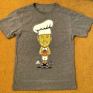 Adidas, small grey graphic t-shirt.